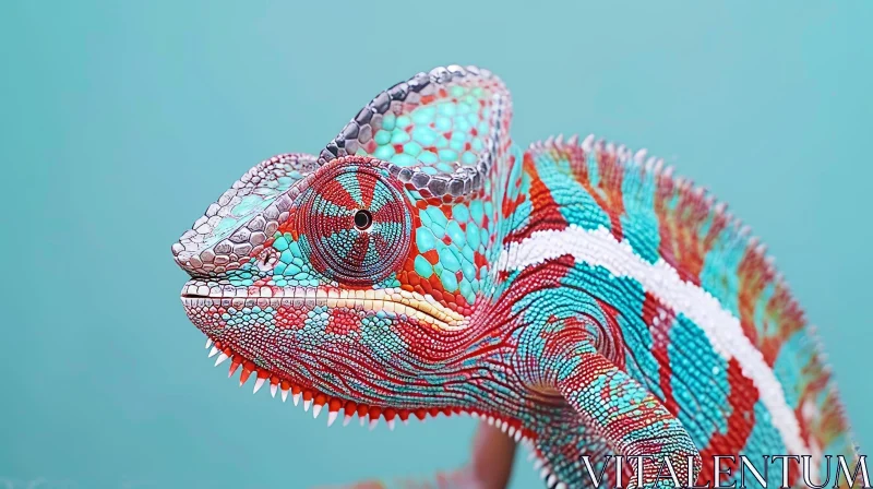 AI ART Colorful Chameleon Close-Up - Textured Skin and Bright Eyes
