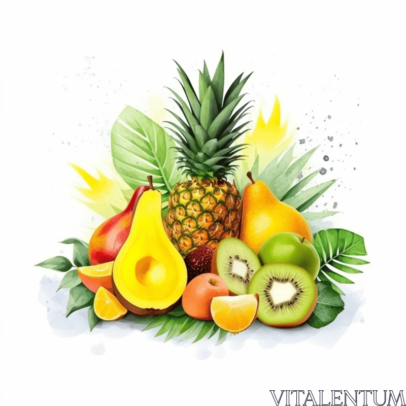 Colorful Tropical Fruits - Watercolor Illustration AI Image