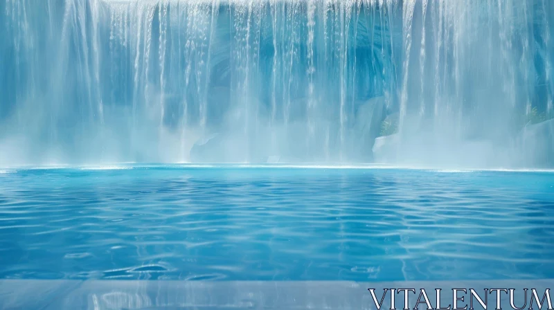 Crystal-Clear Blue Waterfall in Water Park AI Image