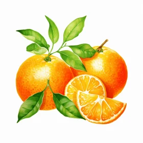 Detailed Watercolor Illustration of Ripe Oranges on White Background