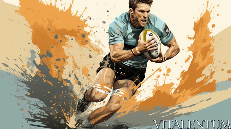 Dynamic Rugby Player Digital Painting AI Image