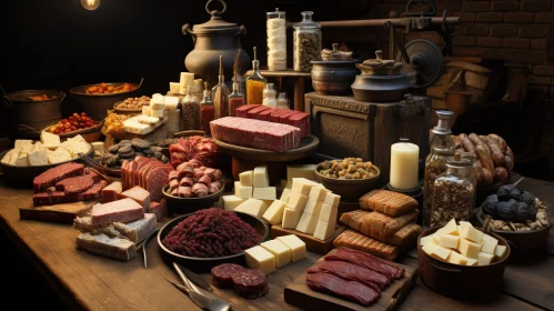 Exquisite Still Life of Abundant Food on Wooden Table