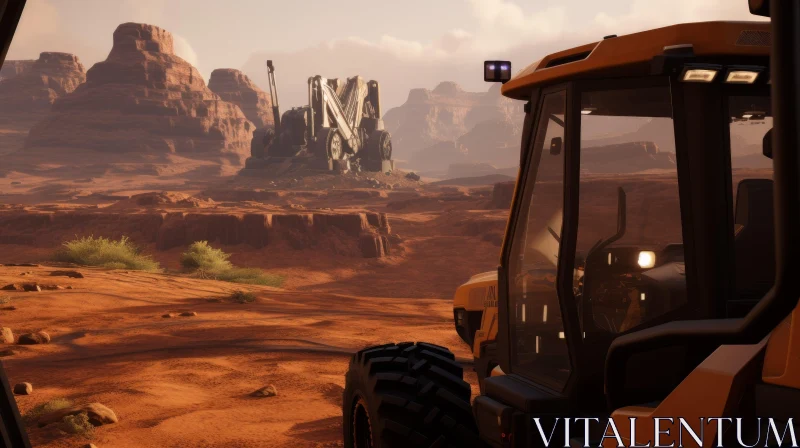 Industrial Vehicle in Desert Landscape AI Image