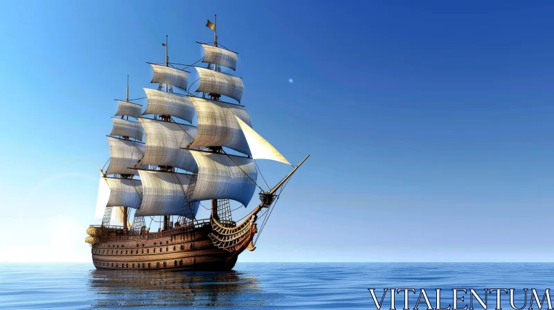 Majestic Tall Ship Sailing on Calm Sea | 3D Rendering AI Image