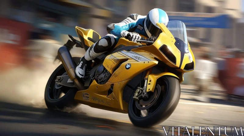 AI ART Man Riding Yellow and Black Motorcycle | Street Scene