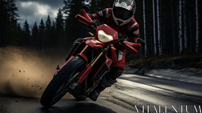 Red Sport Bike Motorcyclist on Asphalt Road AI Image