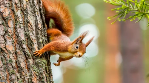 Red Squirrel on Tree Trunk - Wildlife Photography