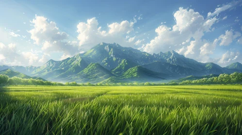 Tranquil Mountain Landscape with Green Field