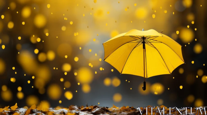Yellow Umbrella in Autumn Leaves AI Image