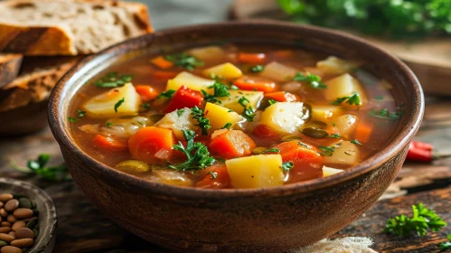 Delicious Vegetable Soup with Bread - Food Photography