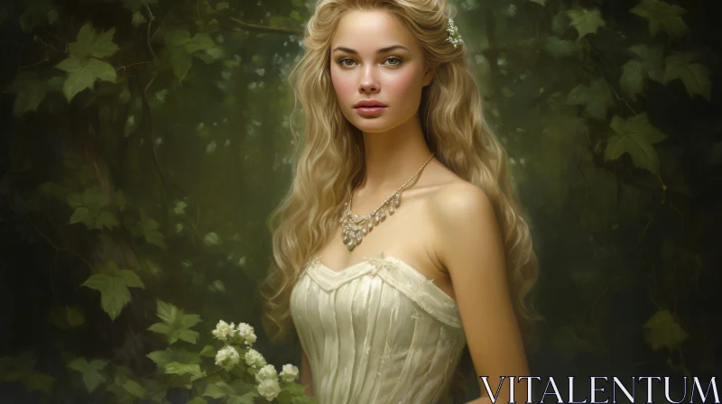 Enchanting Woman Portrait in Forest AI Image