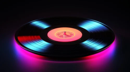 Futuristic Black Vinyl Record on Neon Surface