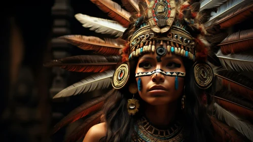 Native American Woman Portrait with Traditional Headdress