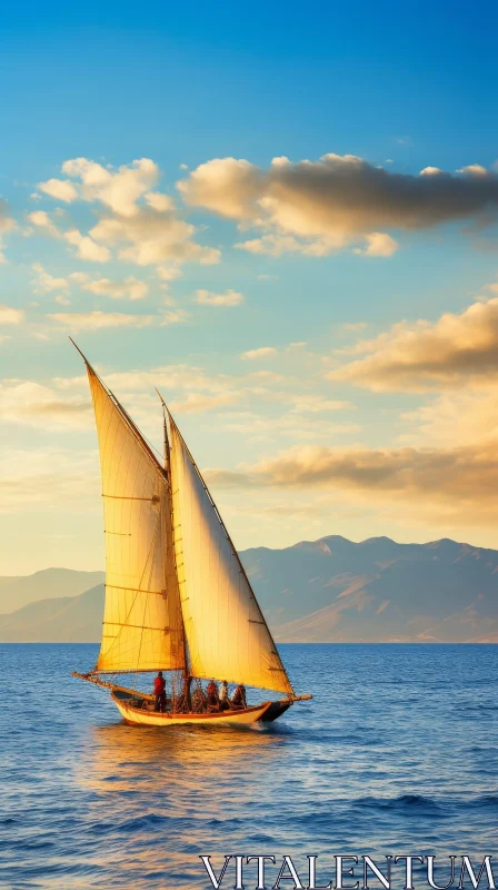 Tranquil Sunset Sail on the Sea AI Image