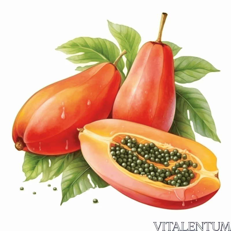 AI ART Vibrant Papaya Fruit Illustration in Light Red and Light Amber