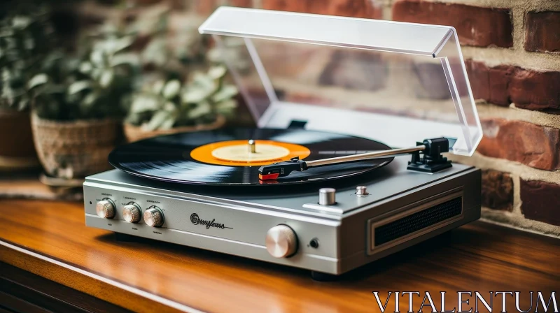Vintage Record Player on Wooden Table - Retro Music Vibes AI Image