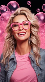 Young Blonde Woman in Pink Glasses - Joyful Studio Portrait