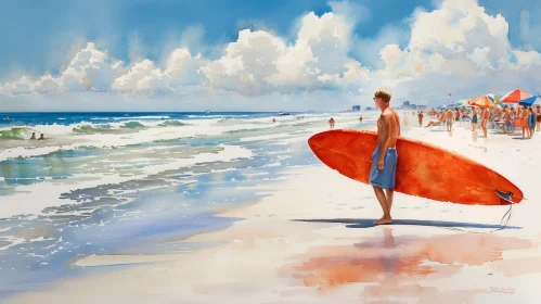 Beach Scene Watercolor Painting