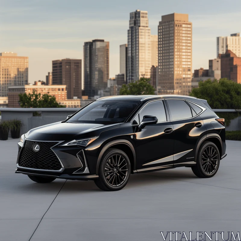 Black Lexus CX in Cityscape: Bold Outlines and Layered Fibers AI Image