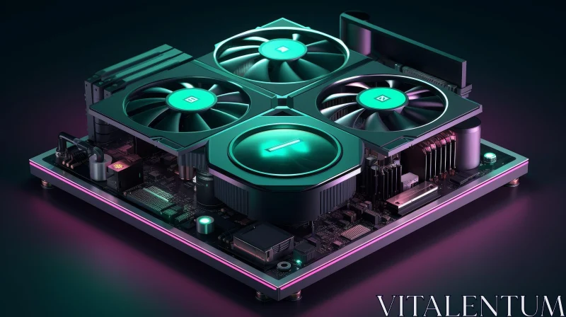 Computer Graphics Card with Four Cooling Fans AI Image