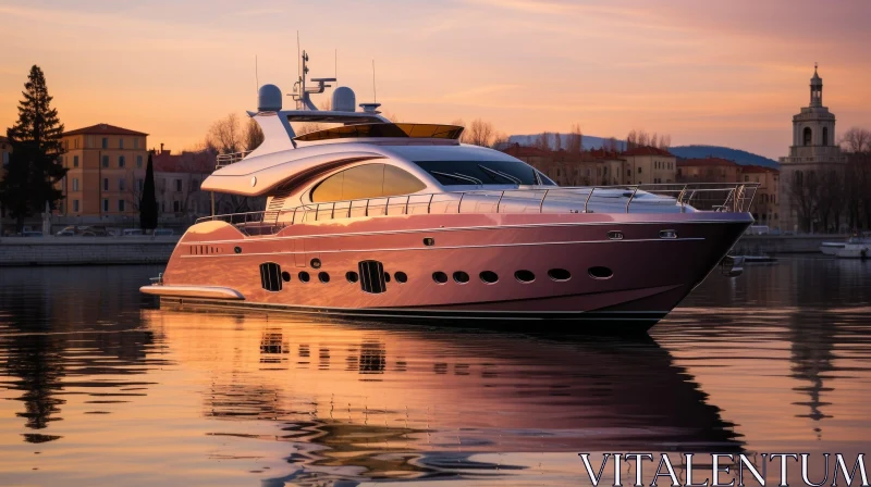 Luxury Yacht at Sunset in Serene Marina AI Image