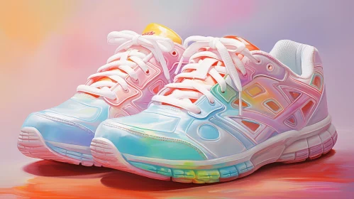 Multicolored Sneakers with Untied White Shoelaces