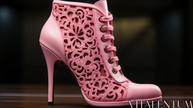 Pink Floral Pattern High Heel Leather Boot Photo AI Image