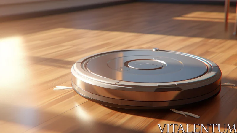AI ART Robotic Vacuum Cleaner on Wooden Floor - Modern Technology Image