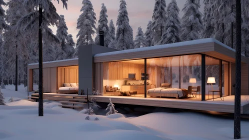 Snowy Forest Modern House - Serene Architecture