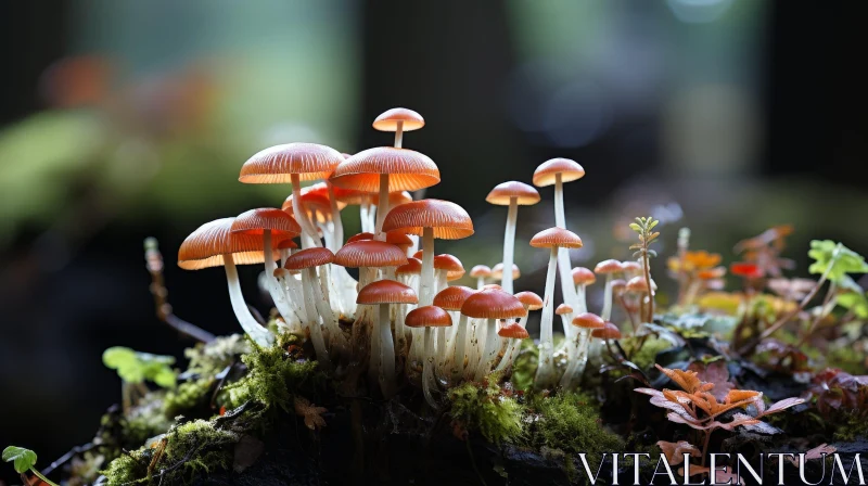 Vivid Orange Mushroom Cluster in Forest AI Image