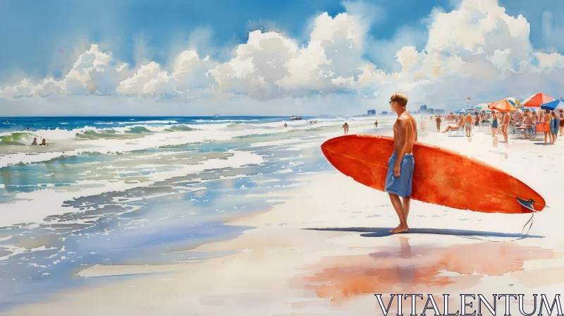 Beach Scene Watercolor Painting AI Image