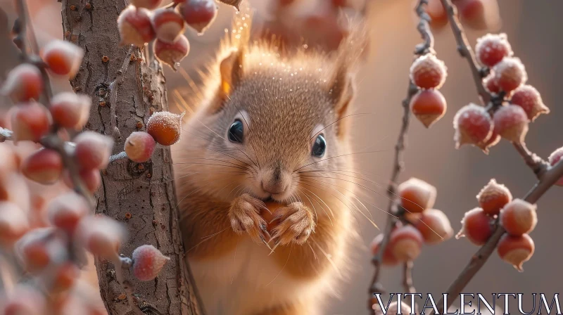 AI ART Close-Up Brown Squirrel on Tree Branch in Forest
