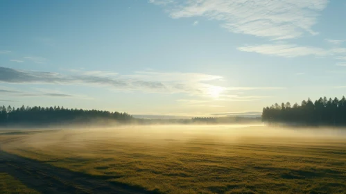 Misty Field Sunrise Landscape