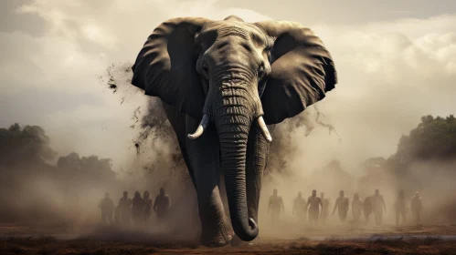 Powerful Elephant Charging - Digital Painting