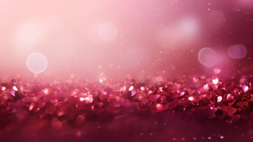 Romantic Pink Valentine's Day Background with Red Glitter Hearts
