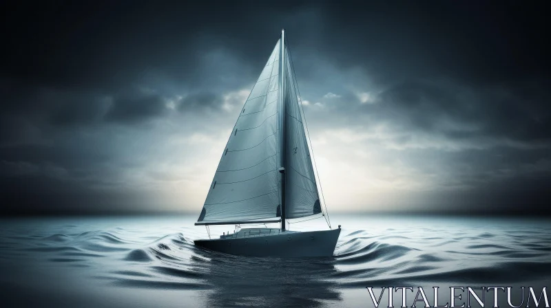 Sailboat on Rough Sea Digital Painting AI Image