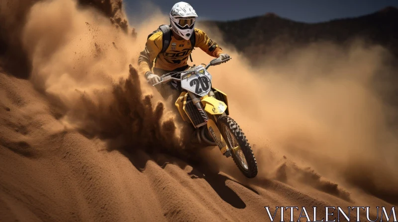 AI ART Thrilling Motorcycle Rider in Desert Landscape
