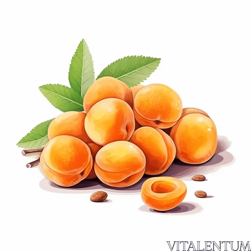 Vibrant Apricot Illustration with Leaf | Graphic Design Style AI Image