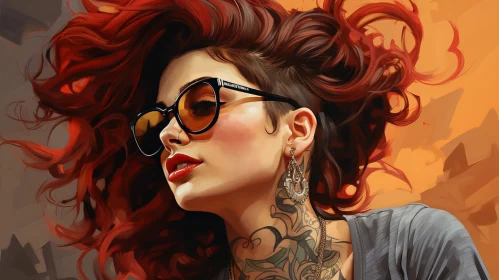 Young Woman Portrait with Red Hair and Sunglasses