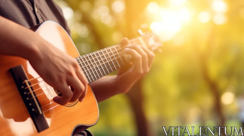 Acoustic Guitar Player Outdoors AI Image