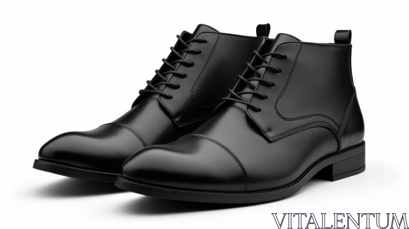 Black Leather Boots with Laces - Fashion Footwear Isolated AI Image