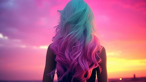 Colorful Hair Woman on Beach