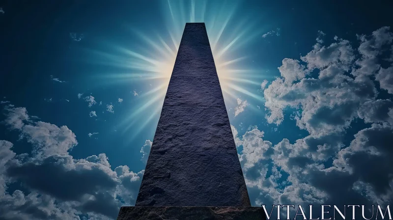 Dark Obelisk Against Bright Sky AI Image