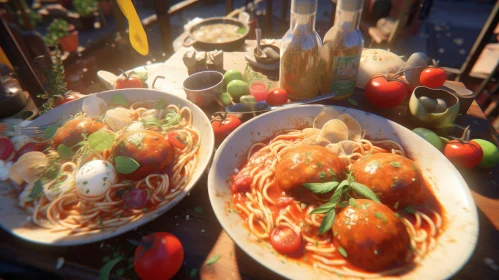 Delicious Spaghetti and Meatballs Dish on Wooden Table
