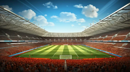 Exciting Soccer Stadium Scene with Spectators and Game Action