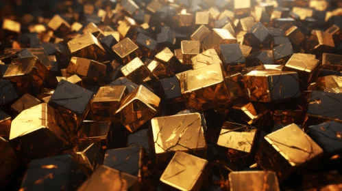 Golden Cube Abstract Metal Art