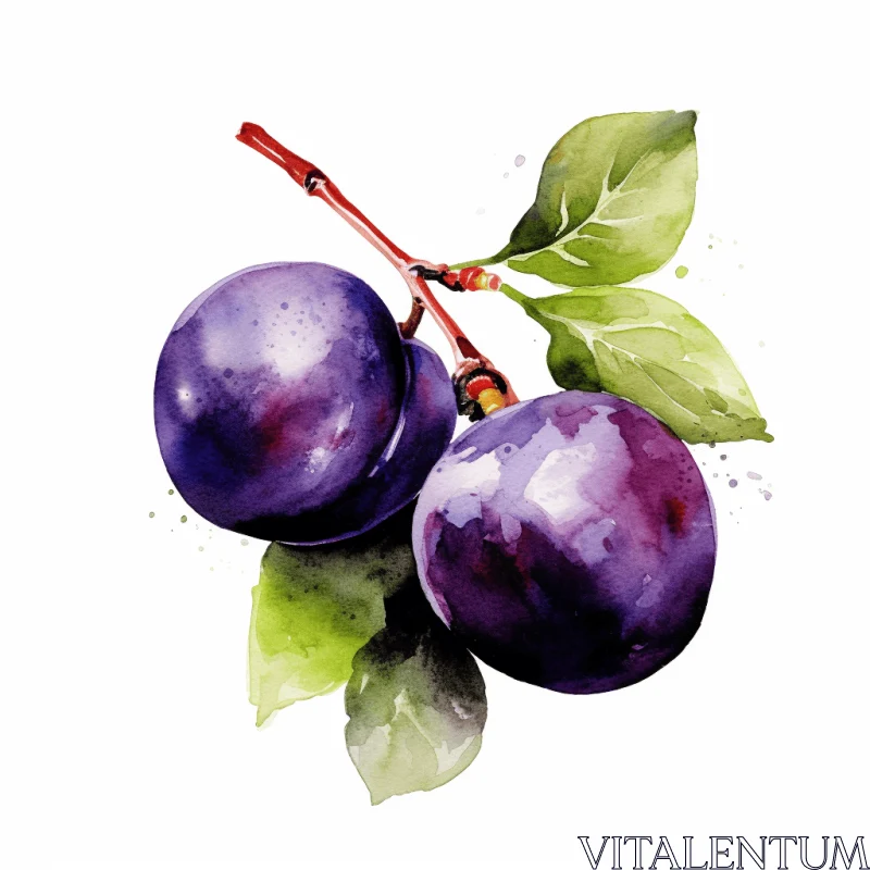 Graceful Watercolor Painting of Plums in Dark Violet and Dark Bronze Tones AI Image