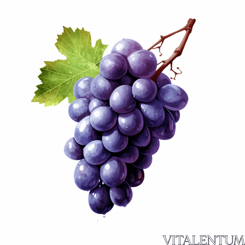 Hyperrealistic Illustration of Grapes and Leaves on White Background AI Image