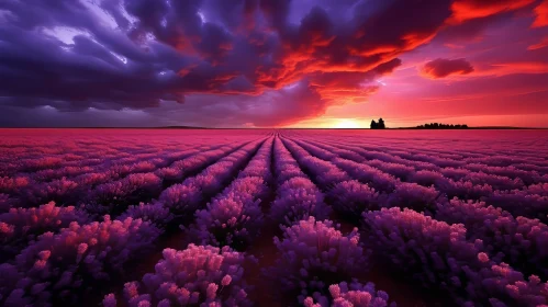Lavender Field Sunset Landscape