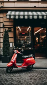 Red Vespa Scooter in Urban Cafe Scene